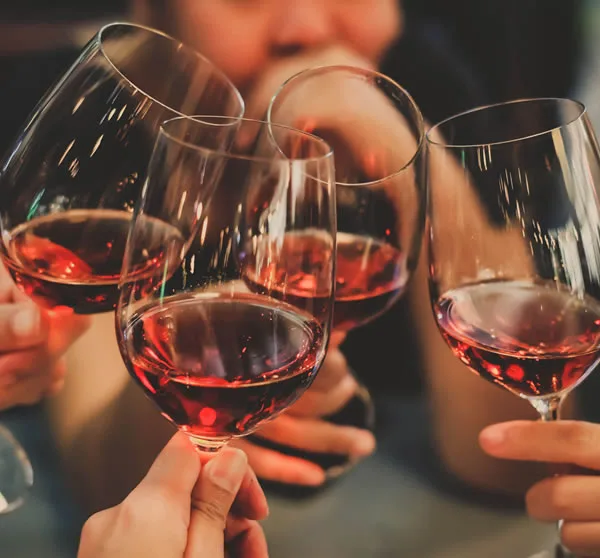 Friends toasting with glasses of ros&eacute; on a wine tour