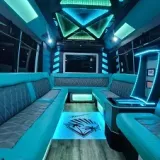 Miami Nights party bus interior with blue LED lights